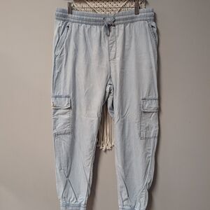 Light Blue Joggers with Elastic Waistband Drawstring Fit Medium